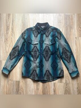 Pendleton La Pine Saltillo Sunset Turquoise Blue/Black Wool Men’s Overshirt